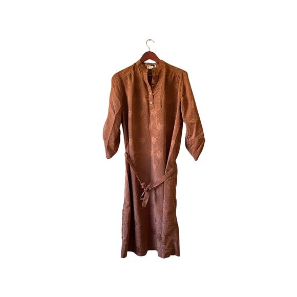 Vintage 70s satin  floral stencil‎ boho shift dresss with tie waist size xlarge - Picture 1 of 9